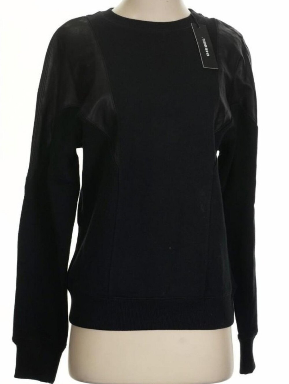 Diesel black sweatshirt w/leather trim XS